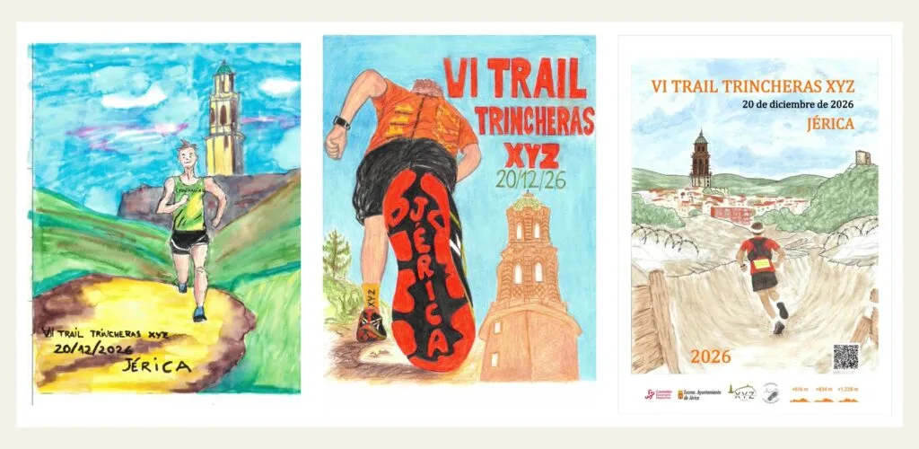 Las tres obras ganadoras del Concurso de Carteles Trail Trincheras XYZ 2026: Infantil, Juvenil y Adultos
